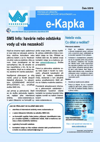 Info SMS -informační služba o odstávkách vody atd, kterou nabízí Vodárenská A.S